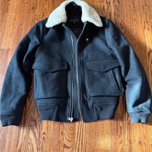 Banana Republic Black Bomber Jacket with Cream Collar